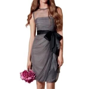 White by Vera Wang Dress Gray Illusion Neckline Sash Belt Formal Size 14 NEW